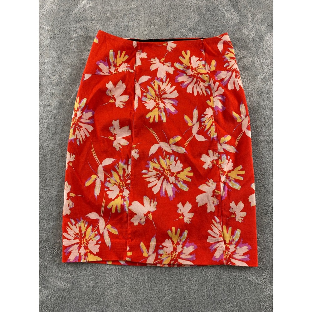 Lysse Womens Red Floral High Waisted Pencil Skirt Size S Knee Length Stretch